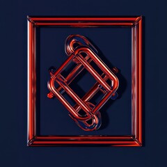 Abstract red glass geometric shape in frame.