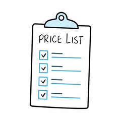Fototapeta premium Price list with checkboxes on a clipboard design against a white background