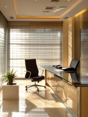 Fototapeta premium Modern executive office interior with glass desk and sleek design elements : Generative AI