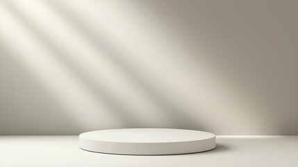 A white pedestal with a round base. Background for display your product. Podium mock up for product presentation.