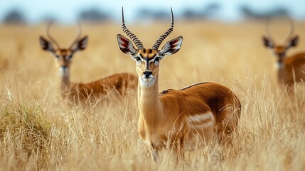 Naklejka premium Graceful antelope standing alert in a golden grassland : Generative AI