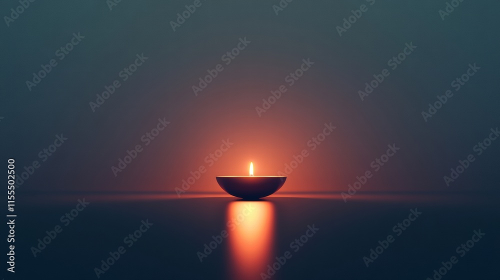 Aufkleber Single lit candle illuminating a dark space with soft glowing light. Generative AI