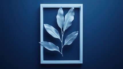 Minimalist blue leaves in a frame.