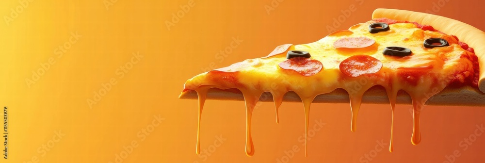 Aufkleber detailed pizza slice with vibrant toppings and dripping cheese on a minimalist background. generativ