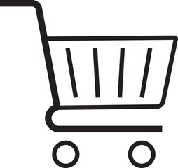 Shopping cart icon empty shopping cart symbol, shop and sale, black vector vector isolated on transparent background. Web store shipping cart. Internet shop buy logo sign.