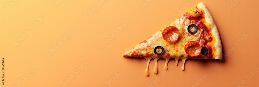 Aufkleber Satisfying pizza slice with stylized toppings and cheese drips on a minimalist background. Generative AI