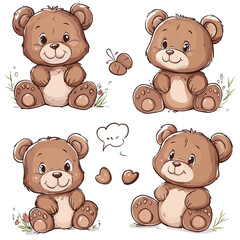 Fototapeta premium Adorable Brown Teddy Bears Illustration
