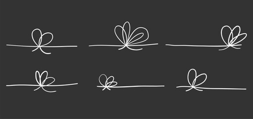 Minimalistic vector doodle ribbon bow knot set in scribble sketch scrapbook style. Gift wrap decoration silk lace string