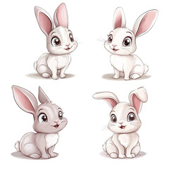 Adorable Cartoon Bunnies Collection: Four Cute Rabbit Illustrations