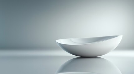A white bowl sits on a white countertop. Background for display your product. Podium mock up for product presentation.