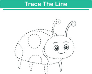 Trace line worksheets for children. Preschool handwriting practice with ladybird. Vector illustration