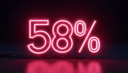 Fifty-Eight Percent Off Neon Sign: 58% Discount Sale Promotion