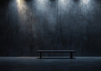 Dark room with spotlight on empty bench against concrete wall.
