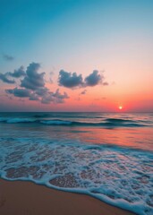 Beach Wallpaper of Red sunset over the ocean beach wallpaper summer wallpaper beach background tropical nature