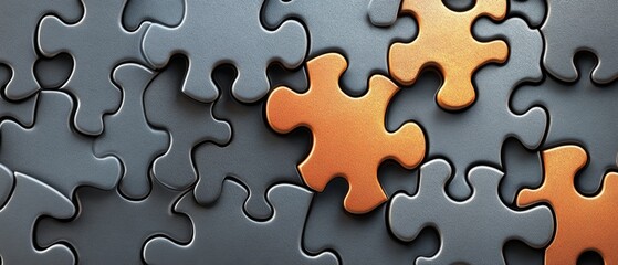 A collection of puzzle pieces, some in gray and one in copper, illustrating problem-solving.