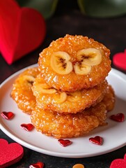 Sweet Golden Banana Patties with Heart Decorations for Special Occasions