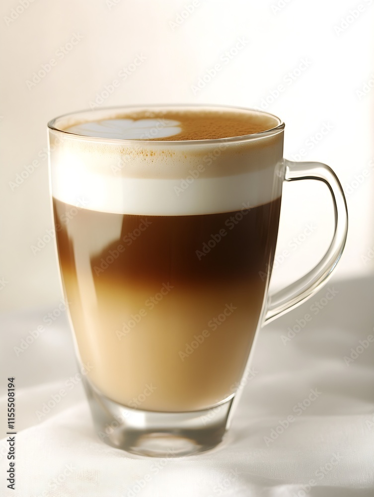 Aufkleber Elegant Latte with Creamy Layers in Glass Cup : Generative AI