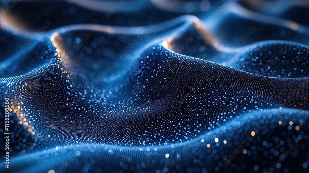 Poster abstract blue gold particle wave background technology data energy concepts