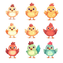 Adorable Colorful Chicks Collection: Nine Delightful Baby Chicken Illustrations
