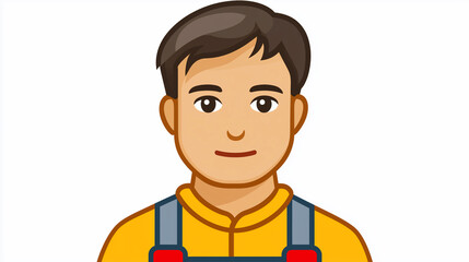 Obraz premium Illustrated Male Worker Icon in Overalls Isolated on White Background