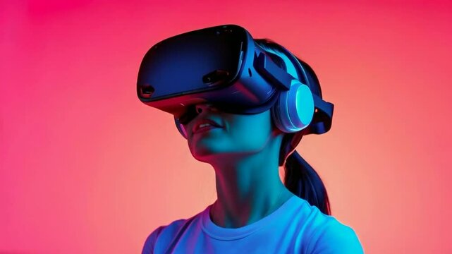 Virtual Reality Experience: Woman Wearing VR Headset