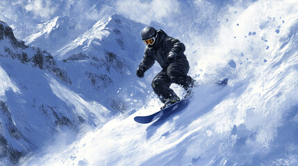 winter snow extreme sport man snowboarding downhill freestyle background