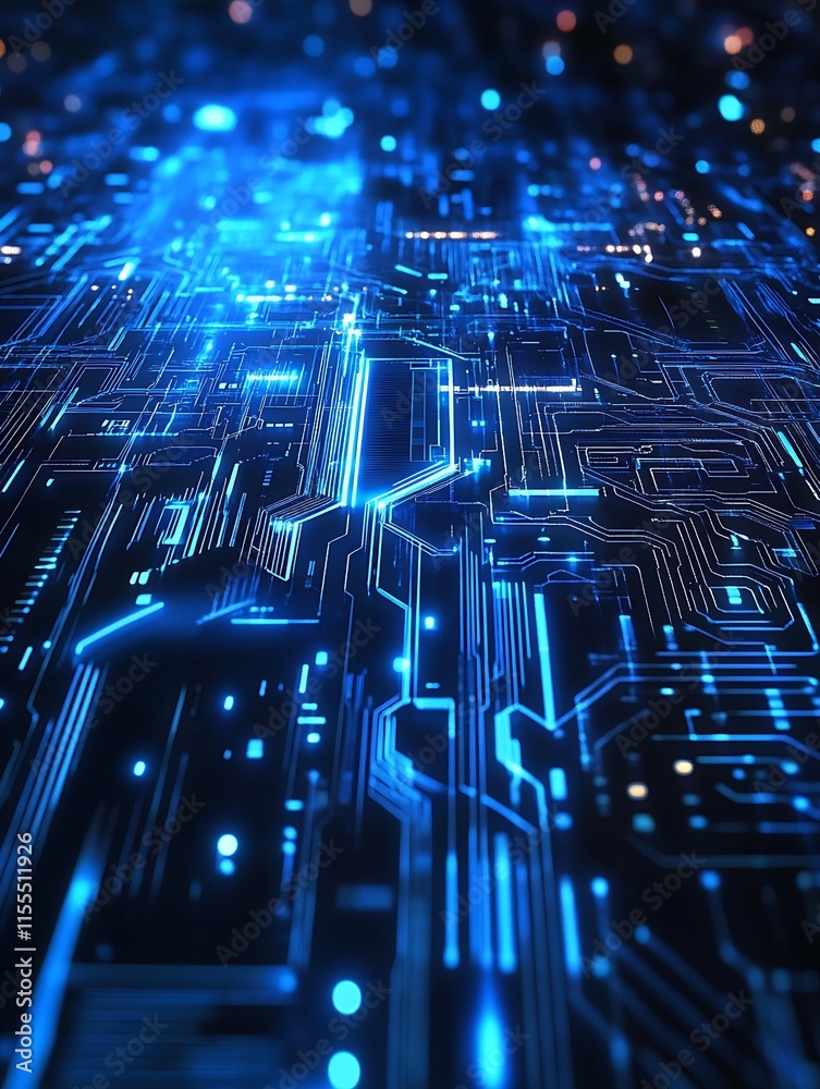 Aufkleber futuristic digital circuit pathways with blue light effects for modern technology innovation : gener