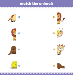 Fototapeta premium Match halves of cute cartoon wildlife animals. Logical game for kids