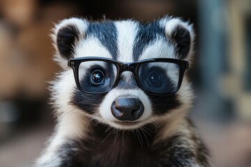 Fototapeta premium Bristling badger working underground badger's lair animal portrait subterranean close-up progressive lenses insight