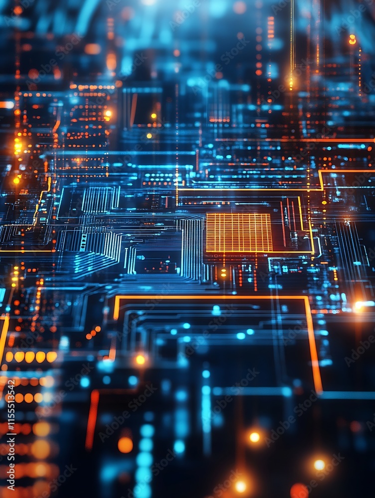 Fototapete abstract digital circuitry with dynamic lighting and technological innovation theme : generative ai