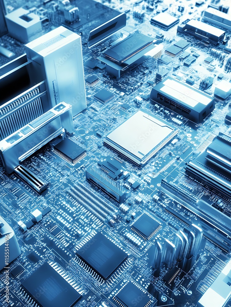 Fototapete Detailed Computer Motherboard Closeup Showcasing Modern Electronics and Architecture : Generative AI