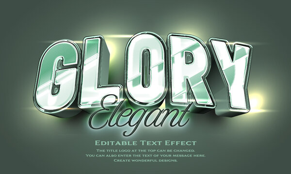 &rdquo;Glory Elegant&rdquo; Editable title logo text style effect in metallic moss green with glossy and luster, sans serif typeface
