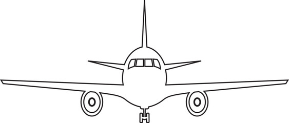 Transportation aero plane icon. Travels black line vector isolated on transparent background. Public Transportation related. Minimal graphic aero plane sign. Large vehicle symbol. Editable Stroke.