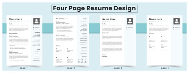 Modern Resume or CV And Cover Letter Template With 4 Page.