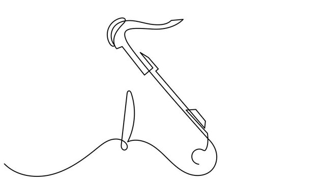 Continuous line animated saxophone. Self-drawing animation
One line-art saxophone musical instrument is isolated on a white background.