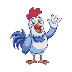 Friendly Cartoon Rooster Waving a Greeting