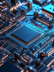 Obraz premium High tech electronic circuit board with central processing unit : Generative AI