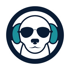 dog with headphones