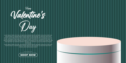 Realistic red 3D cylindrical podium background for valentine's day banner. Valentine's day minimal scene for products showcase, Promotional display. Vector room platforms.