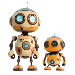 Vintage Robot Duo: A Whimsical 3D Render of Two Retro Robots