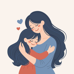A Touching Illustration of a Loving Mother Hugging Her Daughter in a Warm Embrace