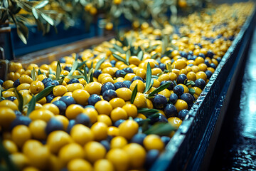 Traditional process of olive oil production, showcasing harvesting, pressing, and bottling stages, Mediterranean agriculture



