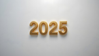 Floating Gold 3d 2025 With Subtle Paper Texture On White Background.