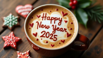 Happy New Year 2025: Festive Latte Art and Christmas Cookies