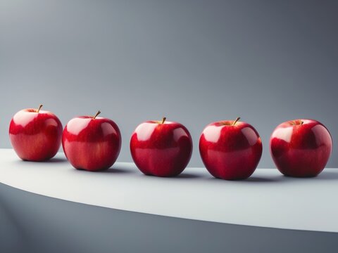 Fresh Red Apples on Gray Background for Health Food and Nutrition Concepts in a Studio Setting