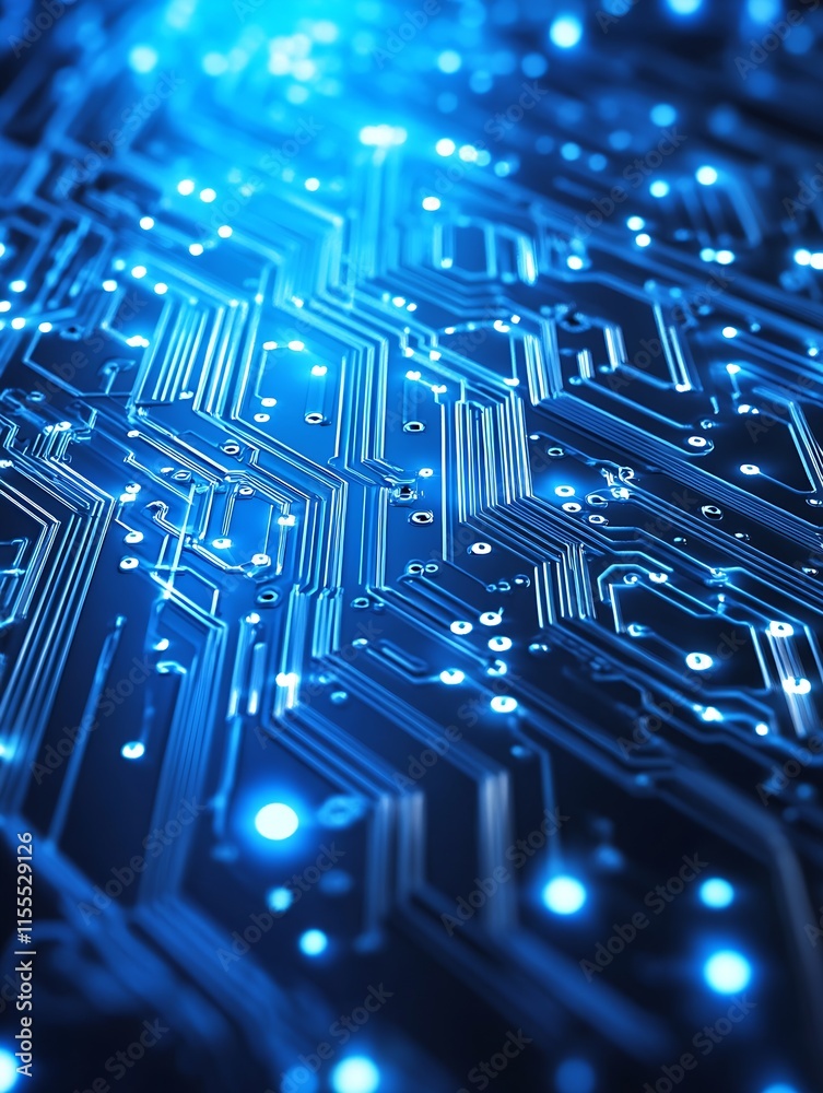 Leinwandbilder CloseUp of Blue Circuit Pattern Illuminated for Technology Design Concepts : Generative AI
