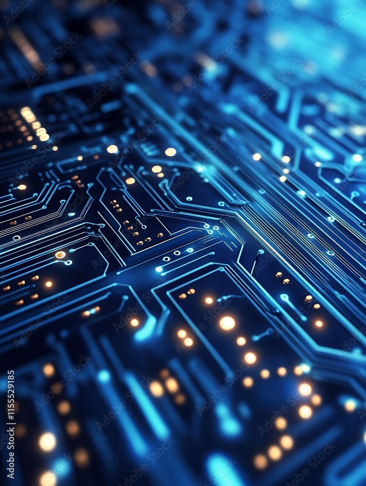 Poster HighTech Circuit Board with Illuminated Paths and Microelectronic Components : Generative AI