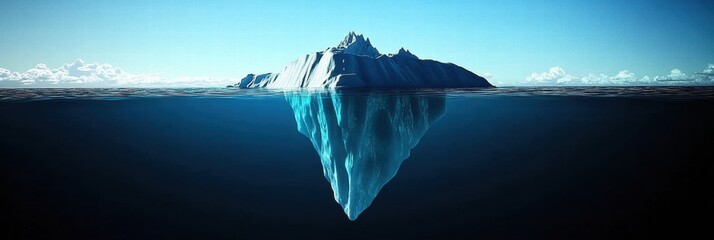 Melting iceberg floats in tranquil blue ocean under clear sky highlighting climate change effects. Generative AI