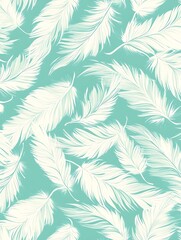Delicate White Feathers on Soft Turquoise Background Natural Elegance : Generative AI