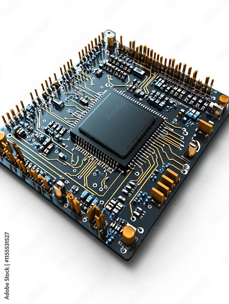 Aufkleber close up of modern processor chip with gold connectors on white background technology concept : gene